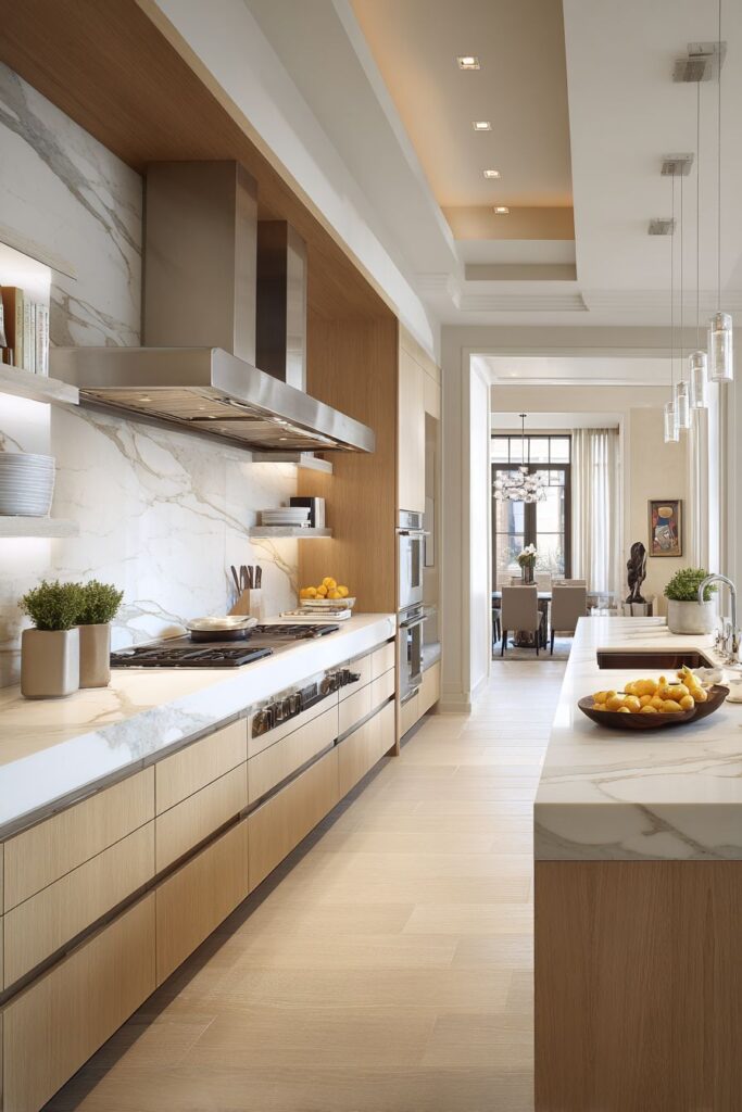 Cooking Island with Integrated Induction and Ceiling-Mounted Hood