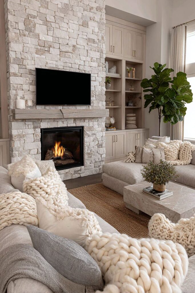 White Brick Fireplace Focal Point with Hygge Elements