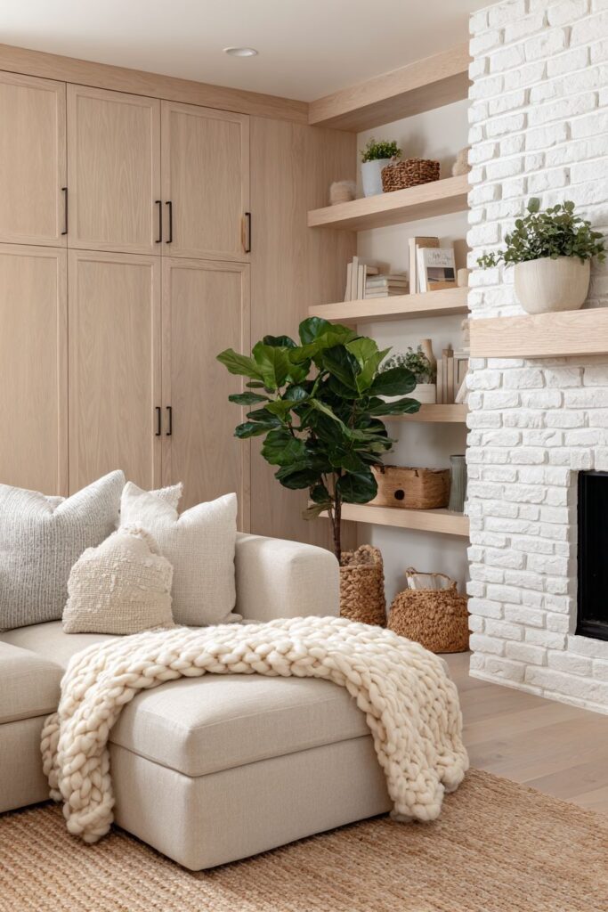 White Brick Fireplace Focal Point with Hygge Elements
