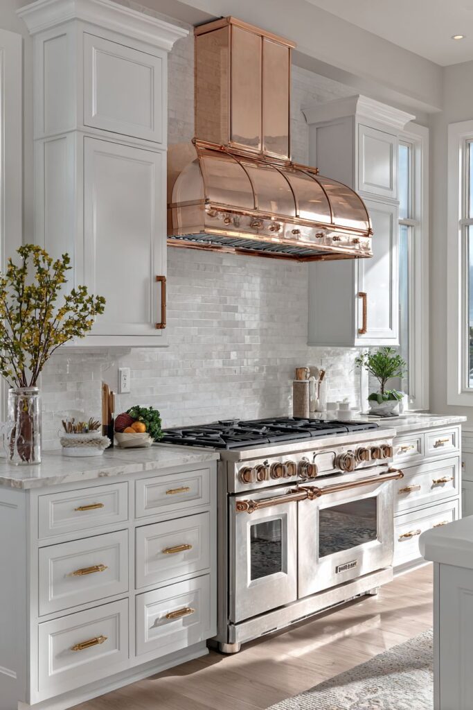 Contemporary Sophistication with Rose Gold Range Hood