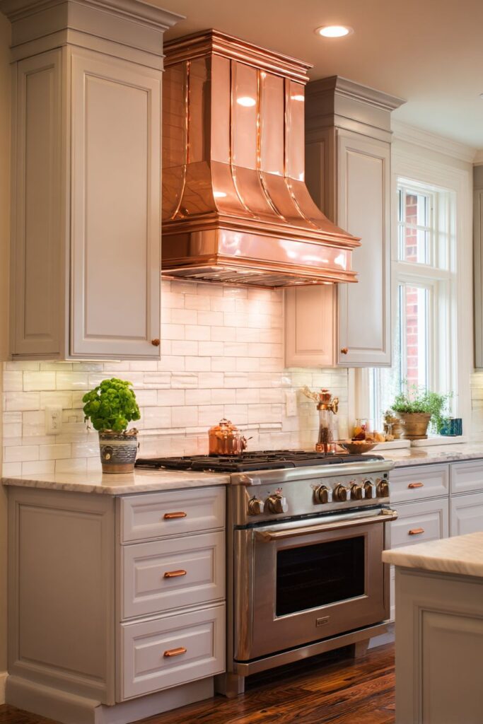 Contemporary Sophistication with Rose Gold Range Hood