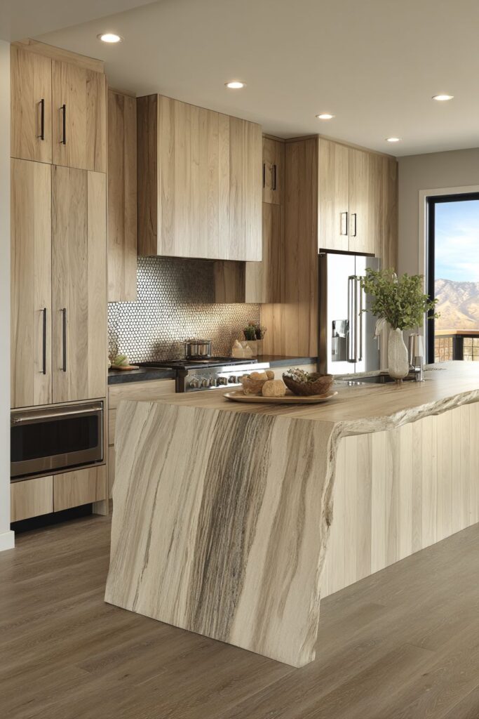 Modern Flat-Panel Oak with Waterfall Edge