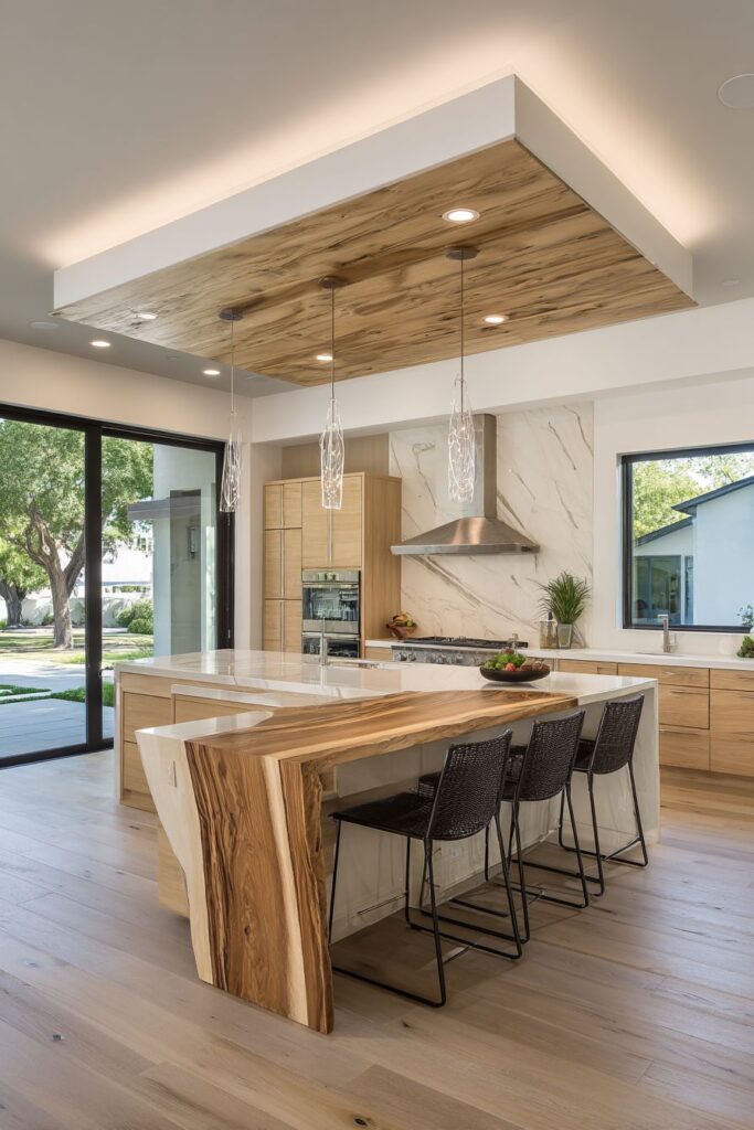 Modern Flat-Panel Oak with Waterfall Edge