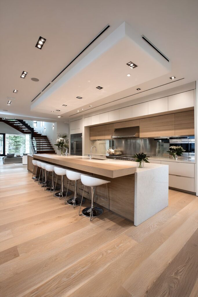 Modern Flat-Panel Oak with Waterfall Edge