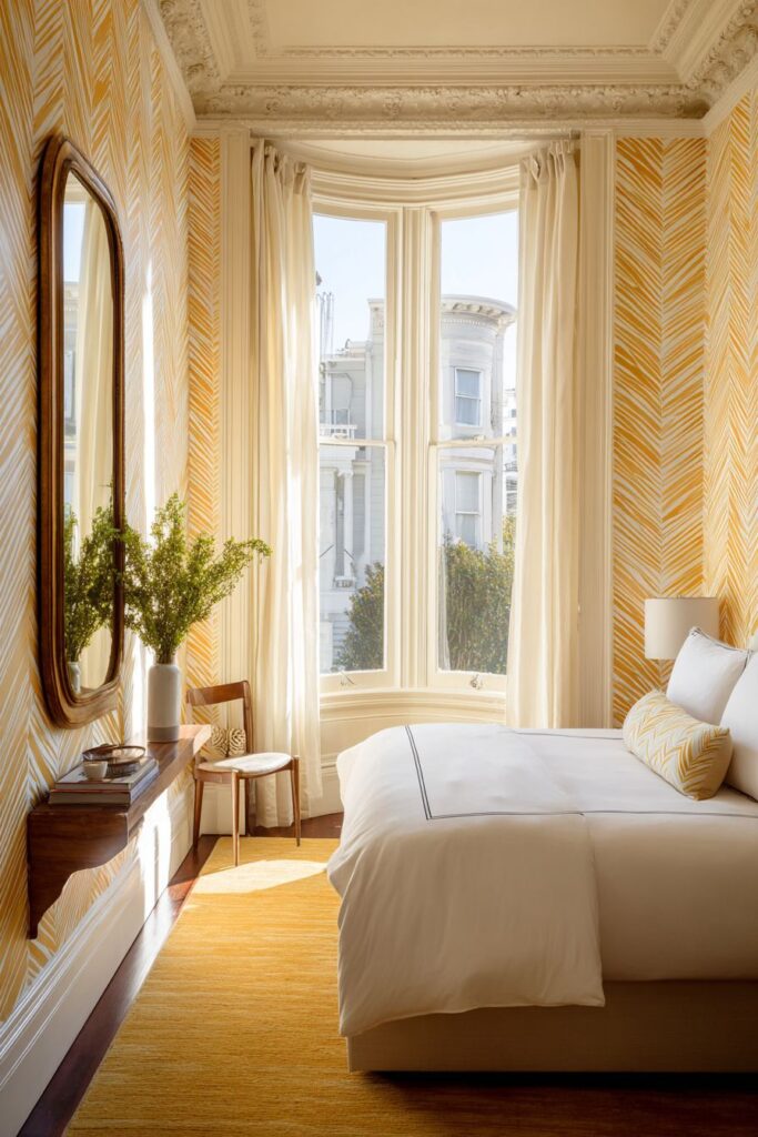 Modern Geometric Elegance in Mustard and White