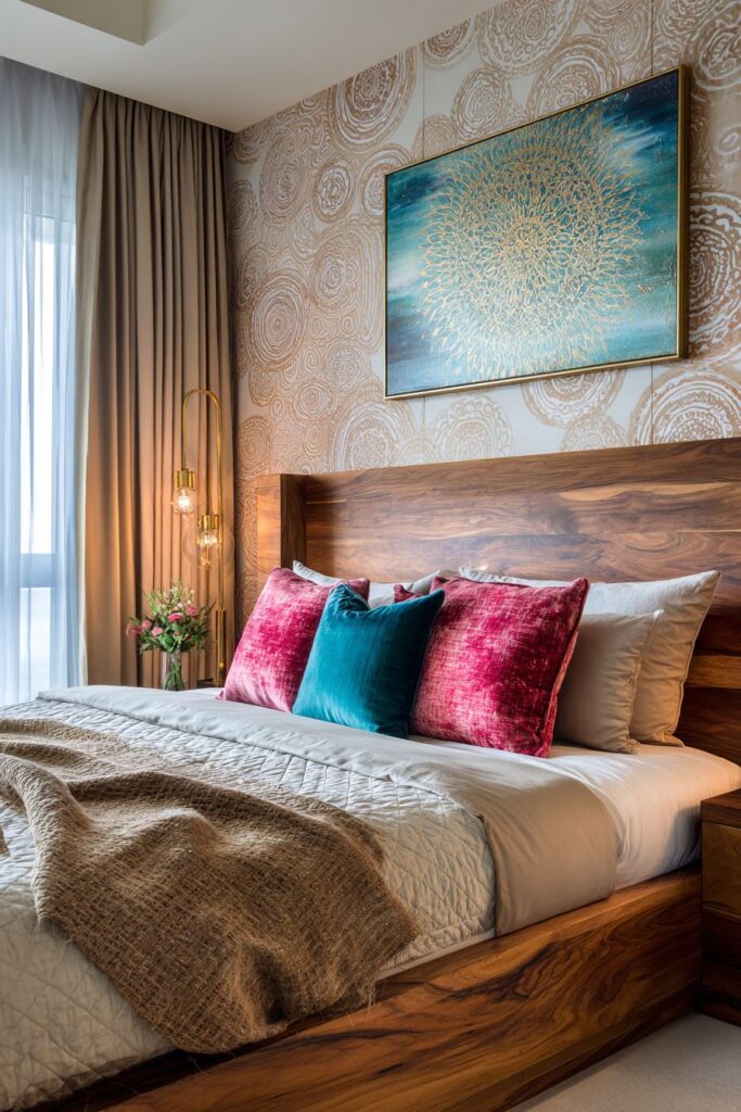 Modern Indian Bedroom with Contemporary Teak Platform Design