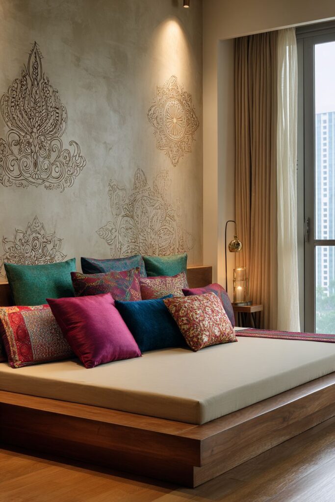 Modern Indian Bedroom with Contemporary Teak Platform Design