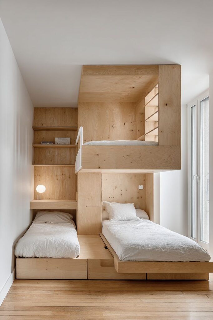 Modern Bunk Beds with Integrated Workspace