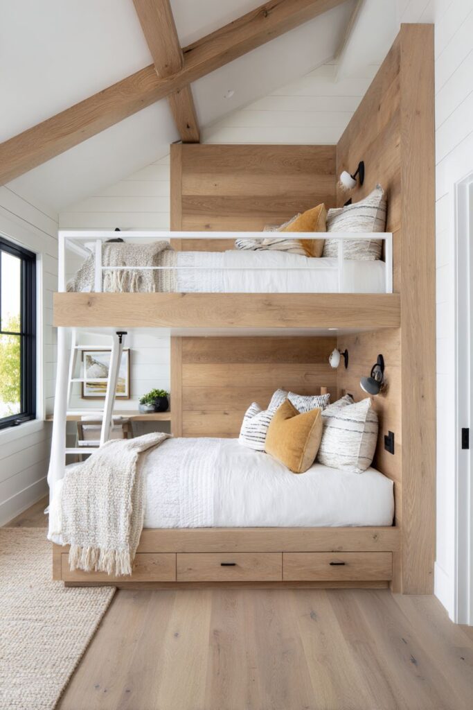 Modern Bunk Beds with Integrated Workspace