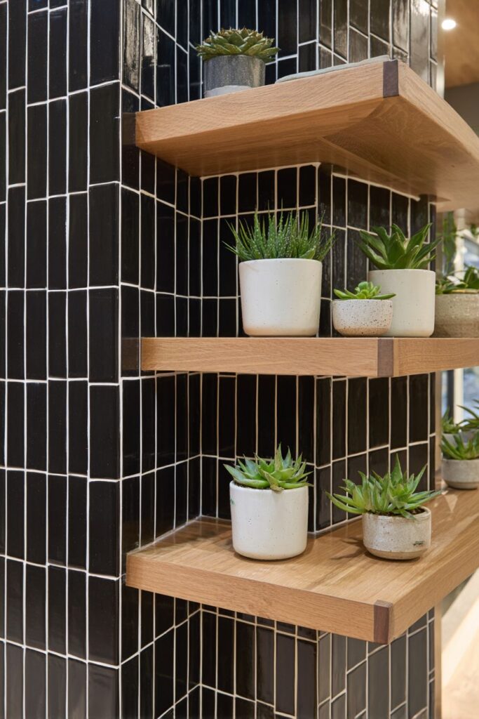 Mixed Material Backsplash with Functional Display Elements