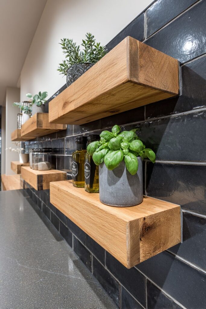 Mixed Material Backsplash with Functional Display Elements