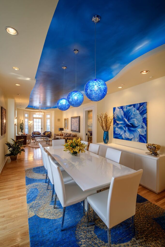Bold Blue Ceiling Treatment for Dramatic Impact