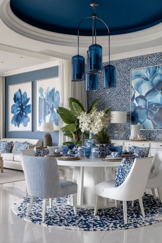Bold Blue Ceiling Treatment for Dramatic Impact