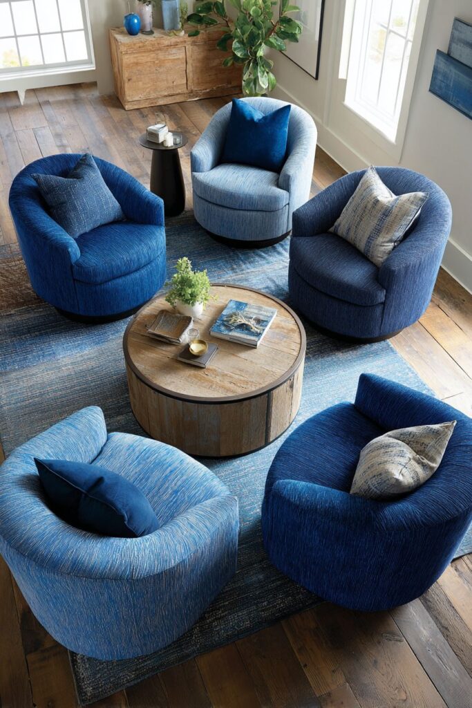 Conversation Circle: Multi-Blue Armchair Arrangement
