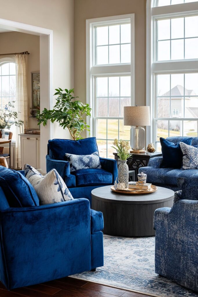 Conversation Circle: Multi-Blue Armchair Arrangement