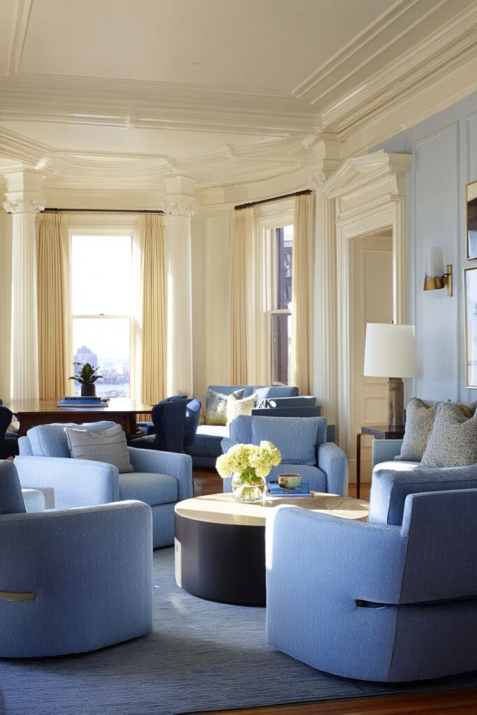 Conversation Circle: Multi-Blue Armchair Arrangement