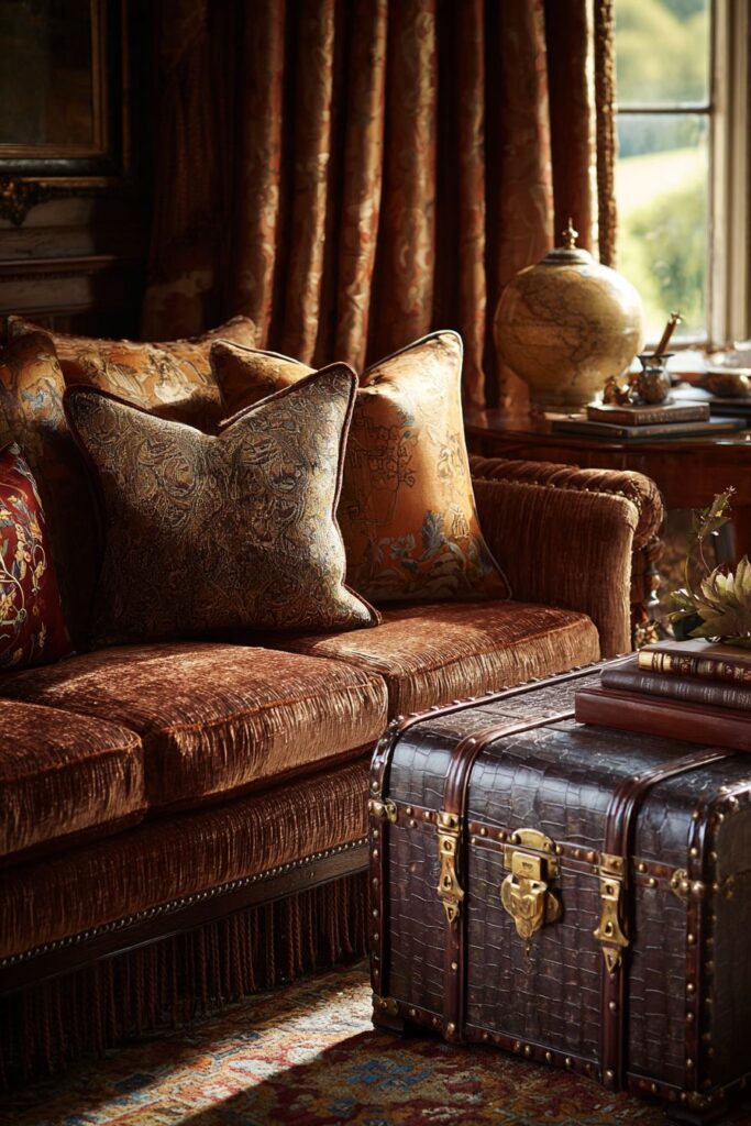Luxurious Brown Silk Velvet with Antique Character Elements