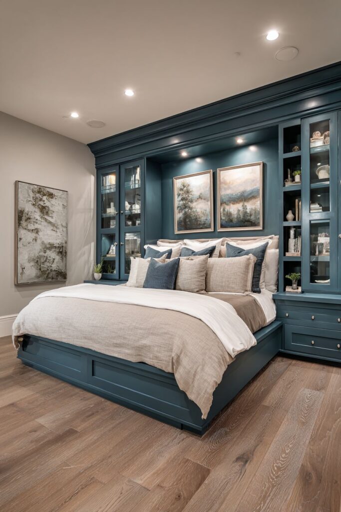 Custom Teal Built-In Cabinetry Suite