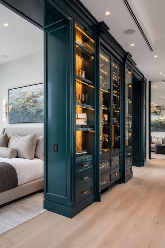 Custom Teal Built-In Cabinetry Suite