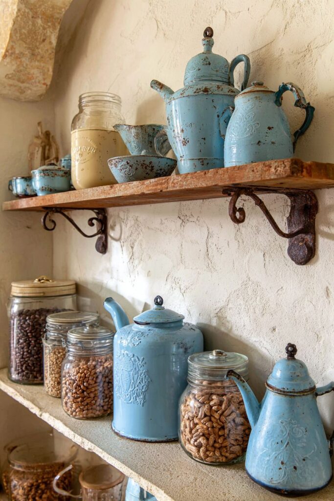 Vintage French Enamelware Collection Display