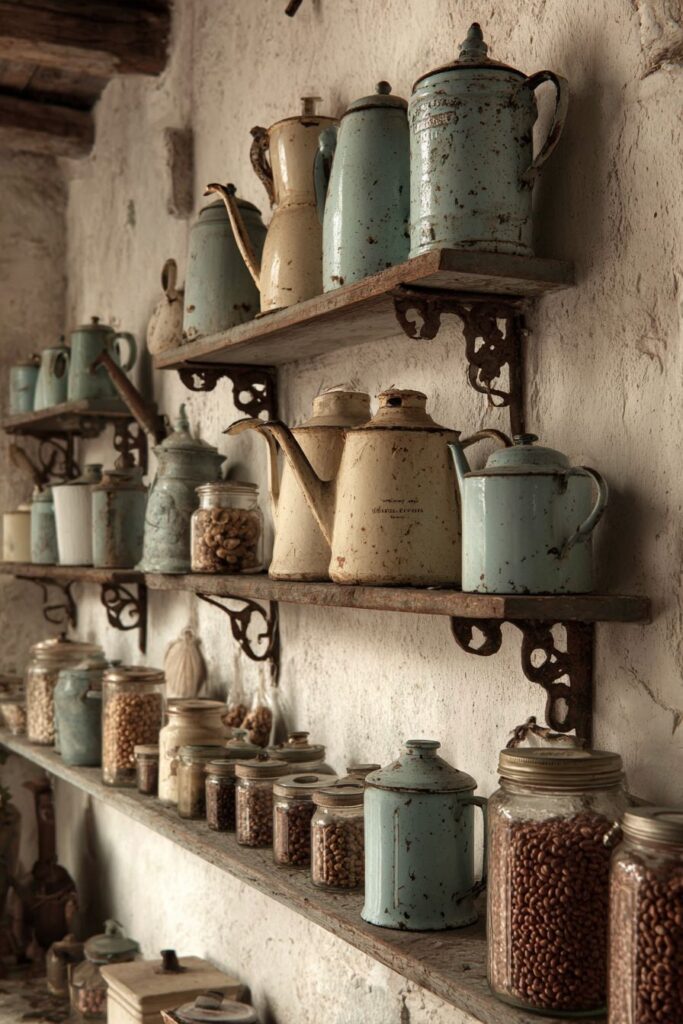 Vintage French Enamelware Collection Display