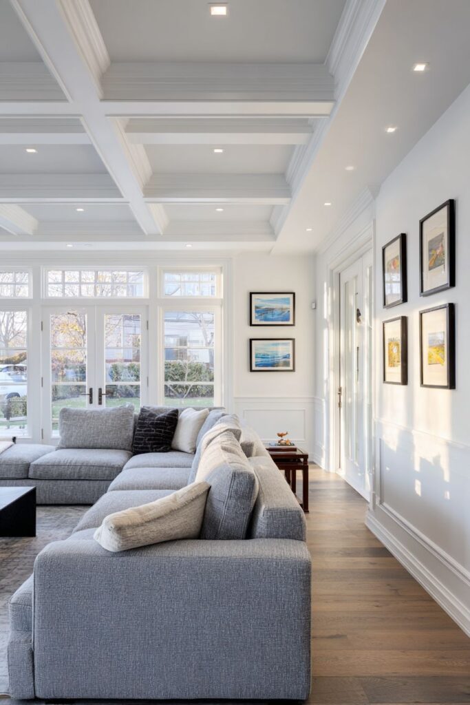 Board and Batten Minimalism with Coffered Ceiling Drama