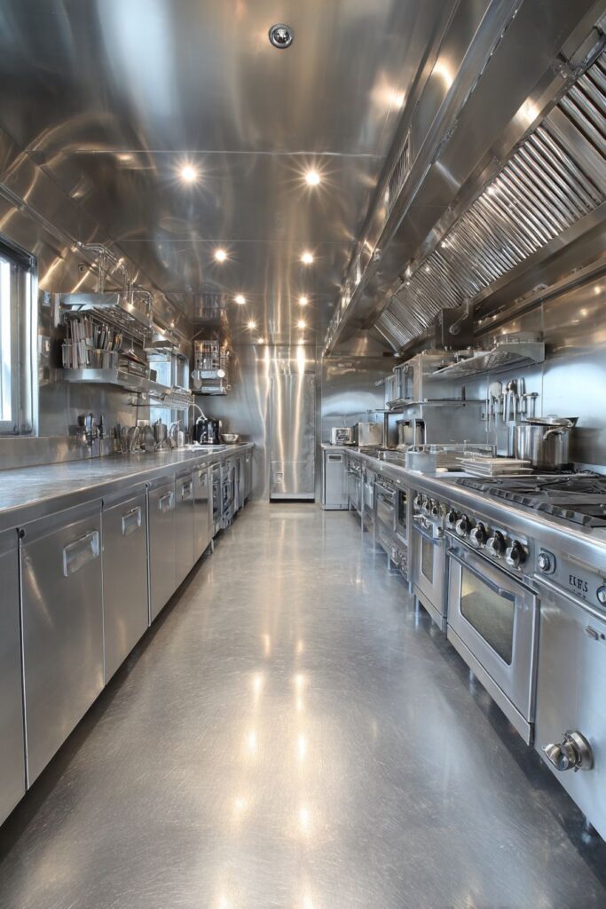 Space-Efficient Narrow Stainless Steel Kitchen