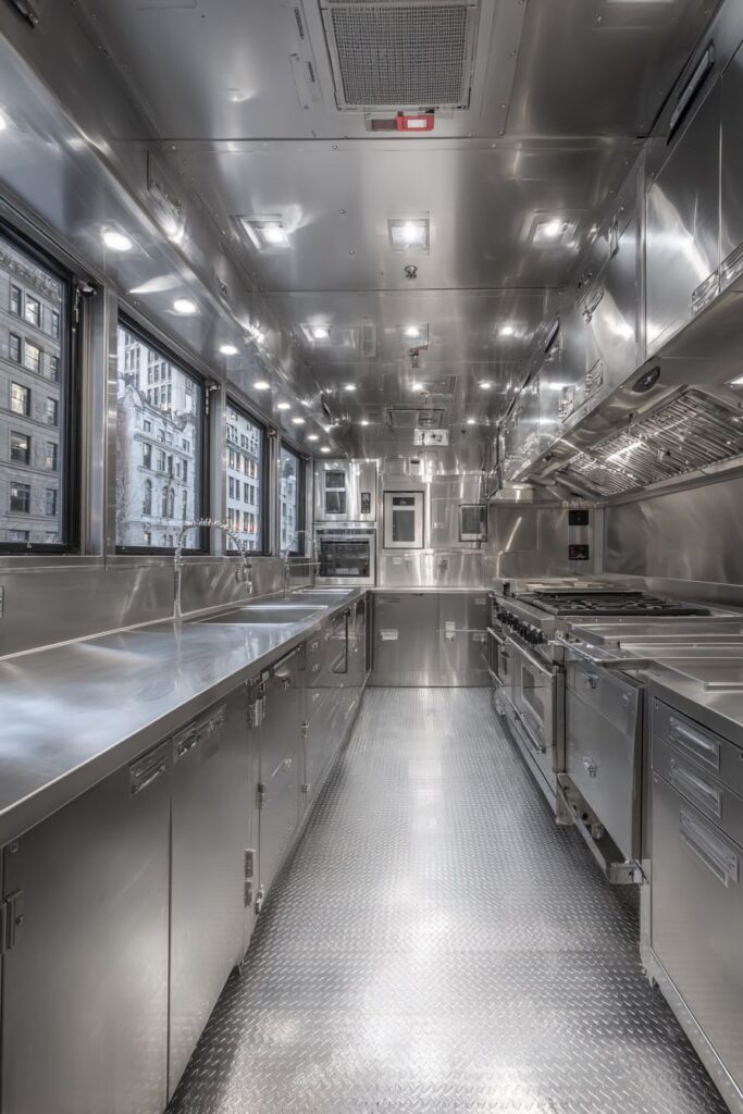 Space-Efficient Narrow Stainless Steel Kitchen