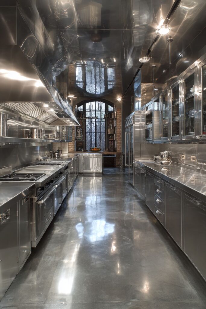 Space-Efficient Narrow Stainless Steel Kitchen