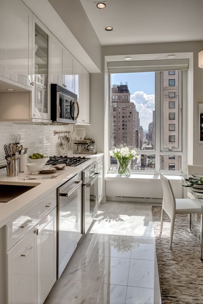 Space-Efficient Narrow Stainless Steel Kitchen