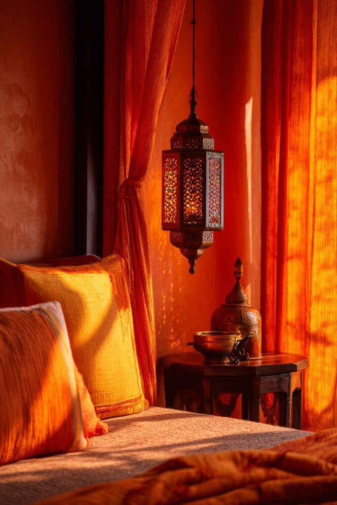 Sunset-Themed Indian Bedroom with Golden Hour Beauty