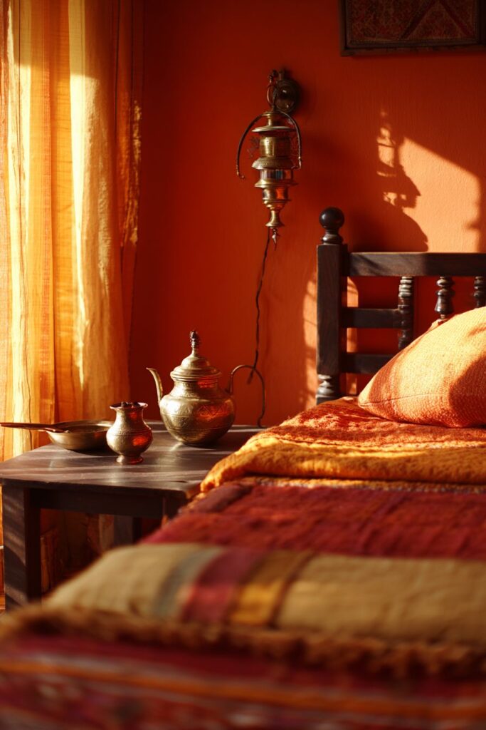 Sunset-Themed Indian Bedroom with Golden Hour Beauty