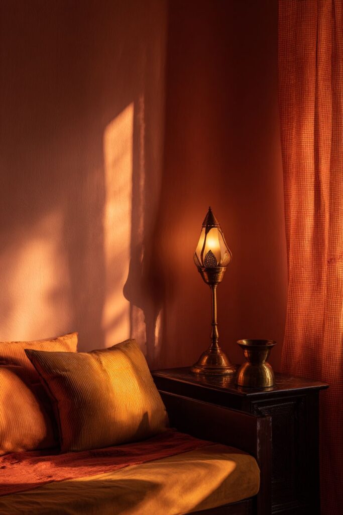 Sunset-Themed Indian Bedroom with Golden Hour Beauty