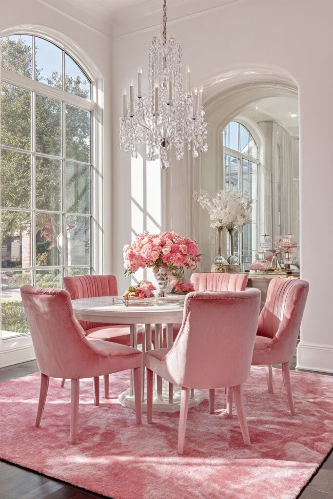 Pink Dining Integration in Living Space