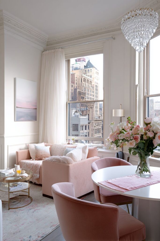Pink Dining Integration in Living Space