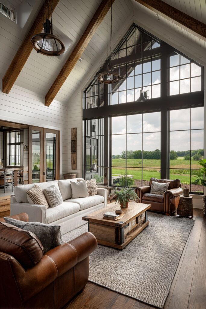 Contemporary Farmhouse with Contrasting Shiplap and Beams