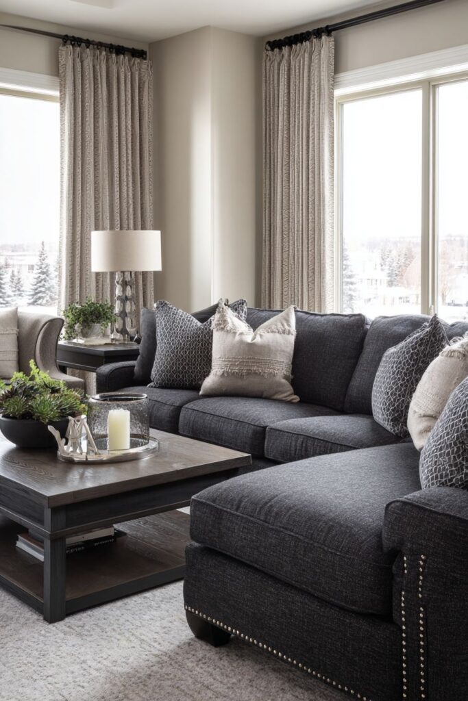 Transitional Pewter Fabric Balanced Sophistication