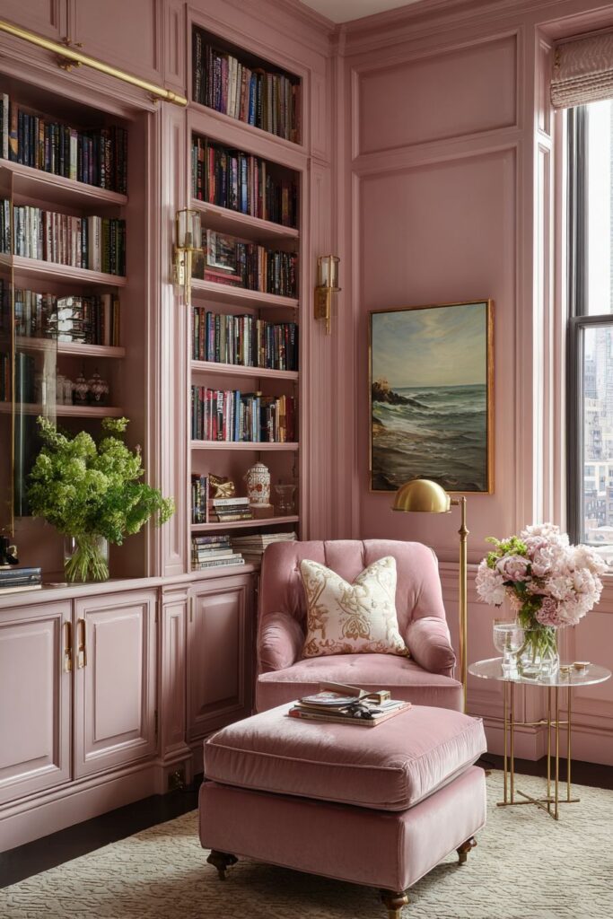 Pink Library Wall with Gradient Effect