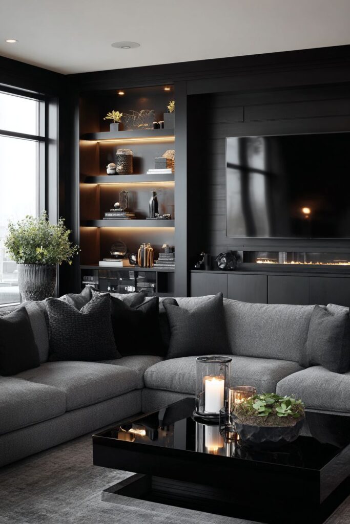 Modern Black Built-in Entertainment Center