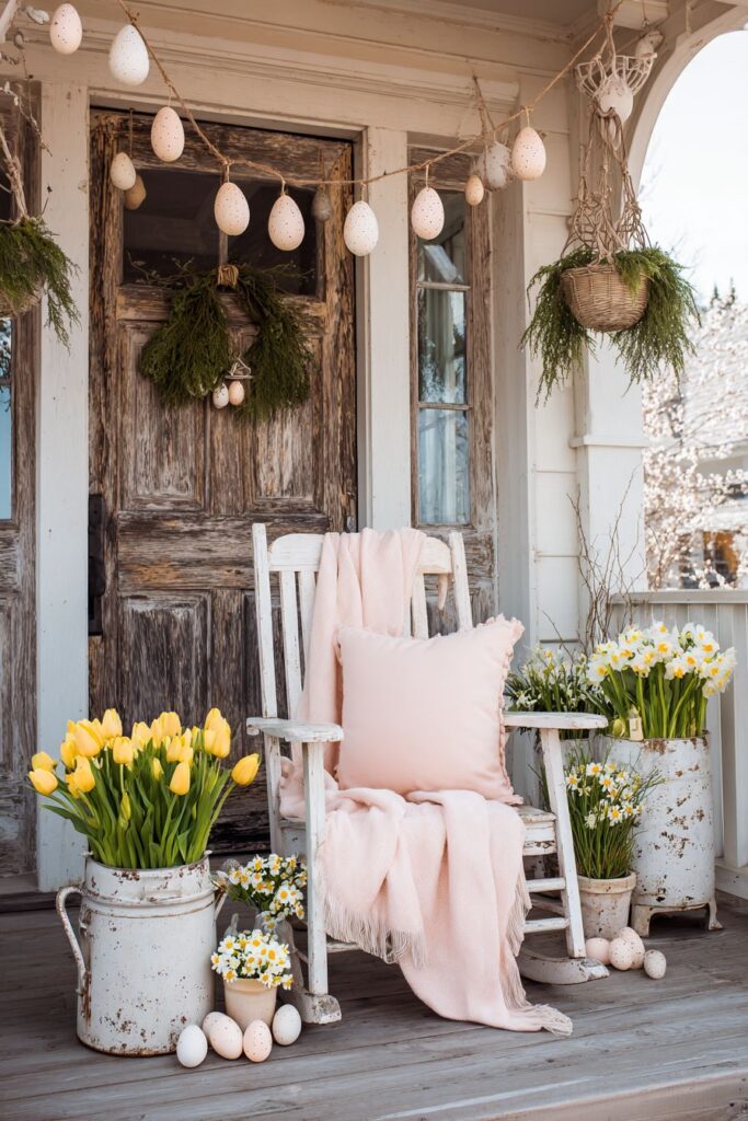 Farmhouse White Rocking Chair Easter Retreat