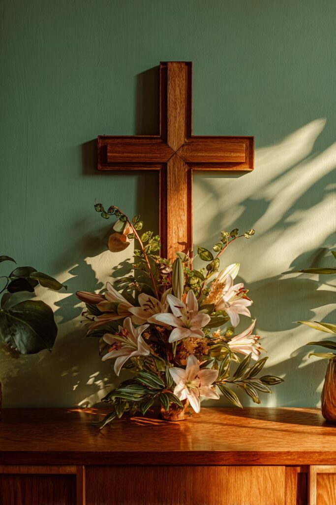 Traditional Wooden Cross with Spring Florals