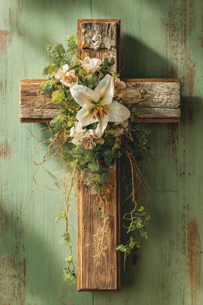 Traditional Wooden Cross with Spring Florals
