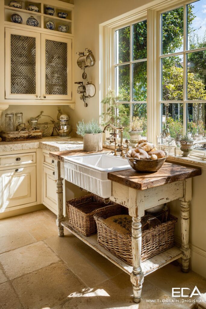 Compact Butcher Block Island with Chicken Wire Details
