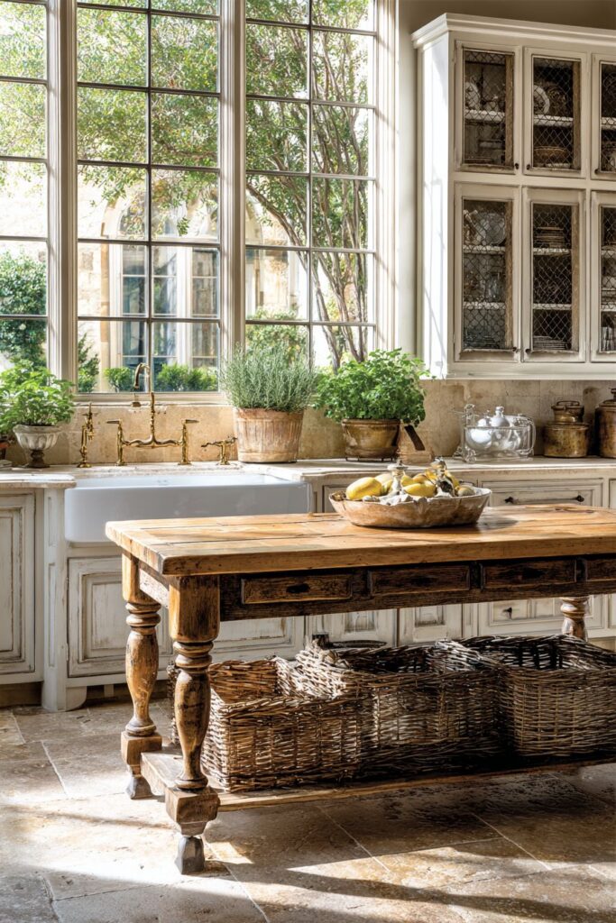 Compact Butcher Block Island with Chicken Wire Details