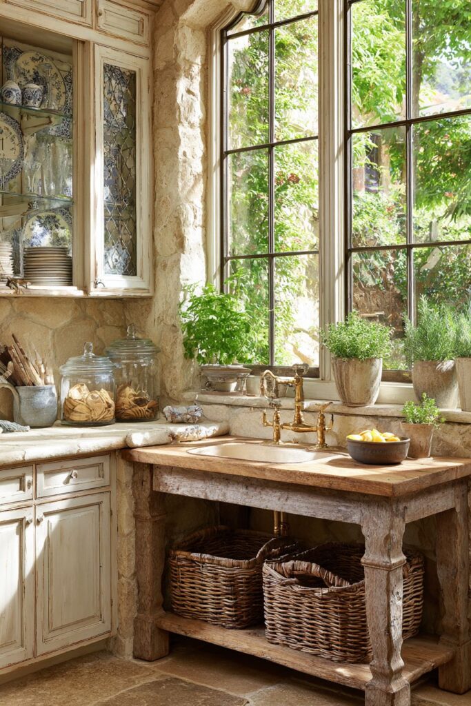 Compact Butcher Block Island with Chicken Wire Details