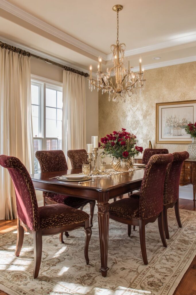 Dramatic Gold Accent Wall with Textured Wallpaper