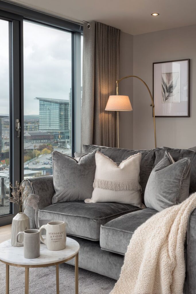 Cozy Urban Retreat in Medium Grey Velvet