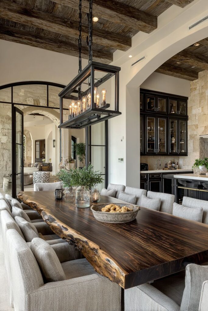 Live-Edge Walnut Drama with Industrial Lighting