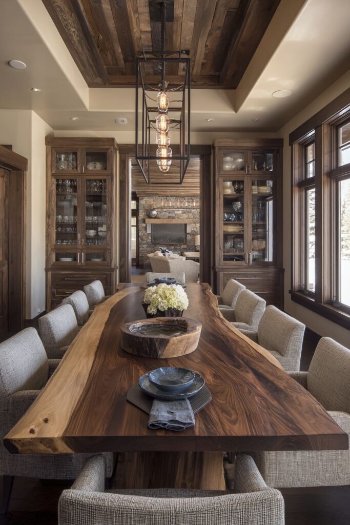 Live-Edge Walnut Drama with Industrial Lighting