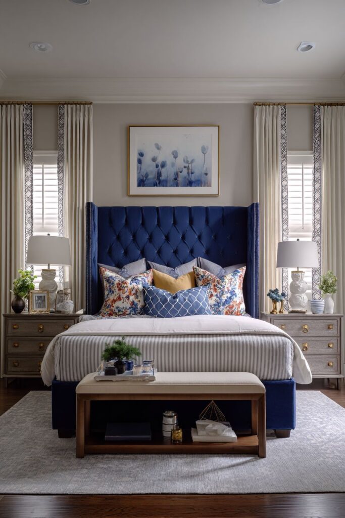 Royal Blue Drama with Tufted Magnificence